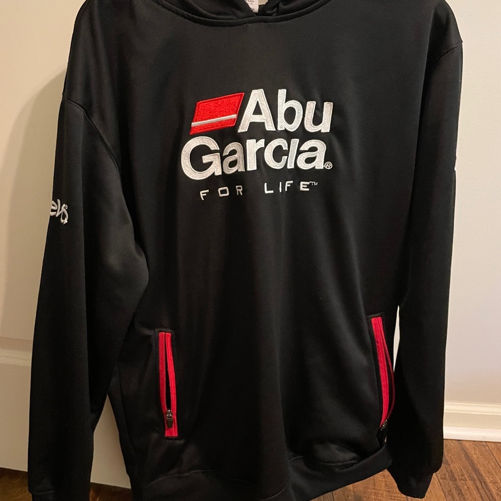 Mens fishing Abu Garcia black pullover hoodie